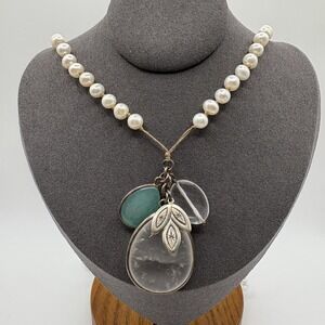 Silpada Oh So Pretty Pearl Quartzite Beaded Pendant Necklace Sterling Silver